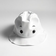 Fototapeta premium Plain white hat isolated on a white background. Strong contrasts, deep shadows. Adorable and cute appearance, charming features