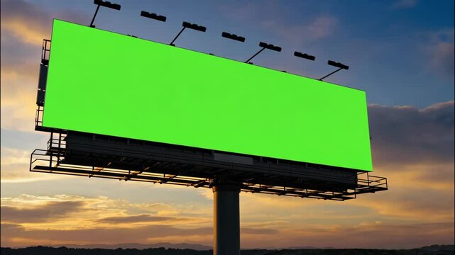 Green Screen Billboard with Sunset Sky | 4K Advertising Mockup Background for Marketing, Design, Branding, Commercial Use