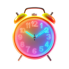 a colorful neon alarm clock on a white background

