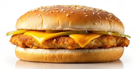 Crispy chicken patty with melted cheese and toasted bun, crispy food, fast food,  crispy food, fast food