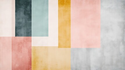 Fototapeta premium A minimalist banner with asymmetrical rectangles in muted pastel tones on a textured background for a subtle abstract effect