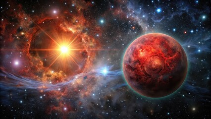 Obraz premium Dark nebula with red supergiant Betelgeuse in the foreground, stellar nursery, space scene