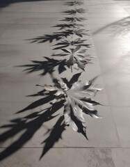 Leaf shadows on a gray cement floor in a modern urban setting,  city,  urban landscape,  modern