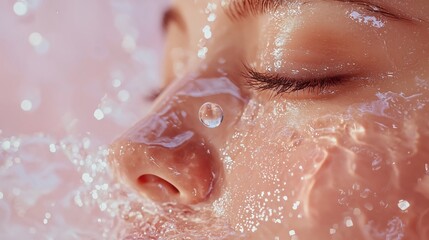 Fototapeta premium Close-Up of a Serene Face with Water Droplets and Soft Light