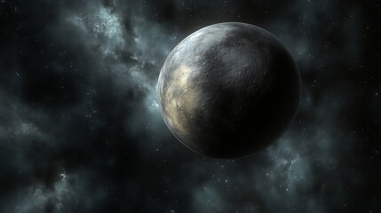 Obraz premium Dark Gray Planet Amidst Starry Nebula
