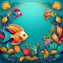 Obraz premium creative border frame of colorful tropical fish background with copy space