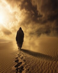 silhouette of a man walking in the desert