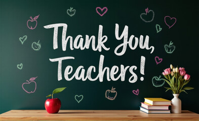 school blackboard with thank you written teacher appreciation day