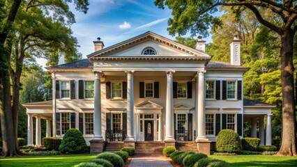 Classic American Colonial House with Classical Columns, trees, neoclassicism,  trees, neoclassicism