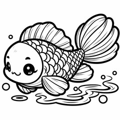 Peaceful koi fish with curved tail. Cute coloring book illustration for kids.