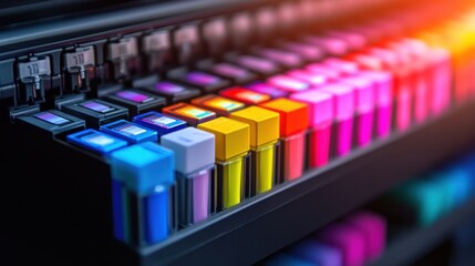 Fototapeta premium Close-up of Cartridges in an Industrial Printer