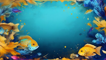 border frame of colorful tropical fish background with copy space