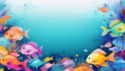 Fototapeta premium border frame of colorful tropical fish background with copy space