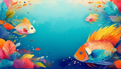 Naklejka premium border frame of colorful tropical fish background with copy space