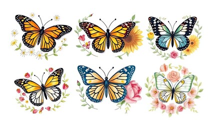 Colorful Butterflies Flowers Spring Nature Design Floral Wreath Insect Art