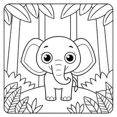Obraz premium Elephant Coloring Page for Kids Simple and Engaging Jungle Scene