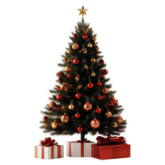 a beautiful christmas tree and gift box, isolated on transparent background