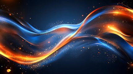 Abstract Glowing Blue and Orange Wave Background with Dynamic Particles