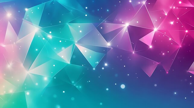 A vibrant banner with interlocking triangles and diamonds in shades of teal, pink, and purple with glowing edges - Powered by Adobe