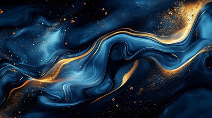 Abstract Blue and Gold Swirl Designs with Shimmering Texture