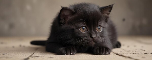 Beautiful black kitten with tiny paw prints on its fur,  eyes,  whiskers