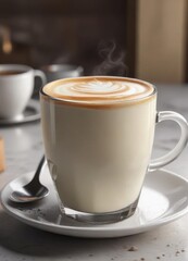 Close-up of steamed milk and espresso in a cup, cappuccino,  beverage,  espresso