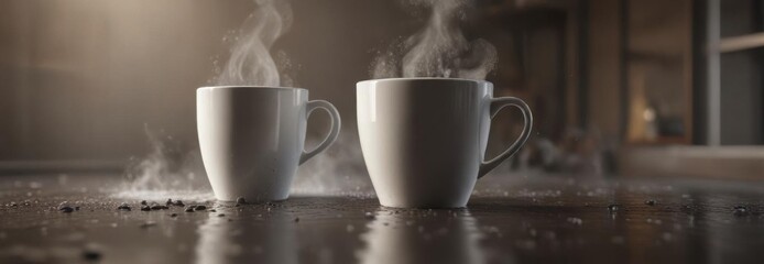 Coffee cup with steam rising from the surface, coffee,  table,  cup