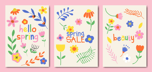 Fototapeta premium Spring flower abstract background set.