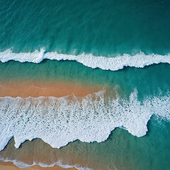 Aerial view beautiful of sea waves from drone. Stock image of blue color of ocean water, sea surface. Top view on turquoise waves, clear water surface texture.	