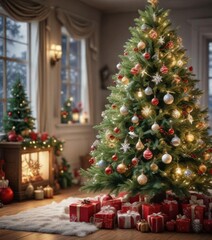 Decorated Christmas tree with snowflakes and ornaments,  tree,  christmas decoration