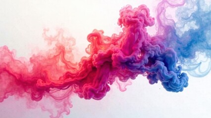 Multicolored smoke clouds or ink flow in water. Abstract colorful trend background. Pink, blue, violet, purple, yellow. Soft flow of colors, soft gradient