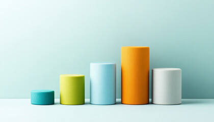 AI business technology trends. Colorful cylindrical shapes arranged in ascending order on a light background.