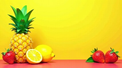 Juicy summer background with bright fruits on a sunny gradient. A great choice for animation, advertising and menu design.