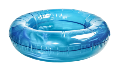 Inflatable blue pool ring designed for summer fun and relaxation in pools, lakes, or beaches for enjoyment during warm weather activities, cut out