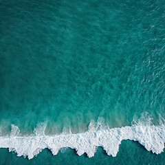 Aerial view beautiful of sea waves from drone. Stock image of blue color of ocean water, sea surface. Top view on turquoise waves, clear water surface texture.	