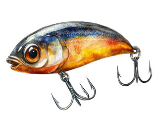 Detailed Clip Art of a Grungy Style Fishing Lure with Vibrant Colors and Realistic Features