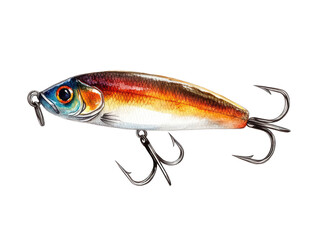 Detailed Grungy Style Fishing Lure Art Illustration with Realistic Colors and Textures for Creative Projects