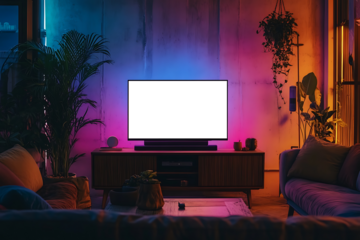 Sleek UHD Smart LED TV with Transparent PNG Display in a Contemporary Home Entertainment Space