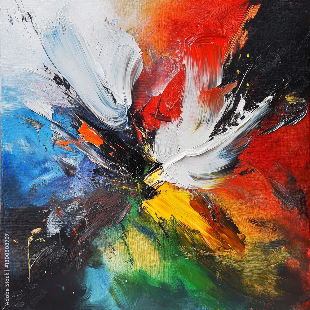 Aufkleber abstract expression: a vibrant explosion of color and texture in acrylics, an impasto painting.