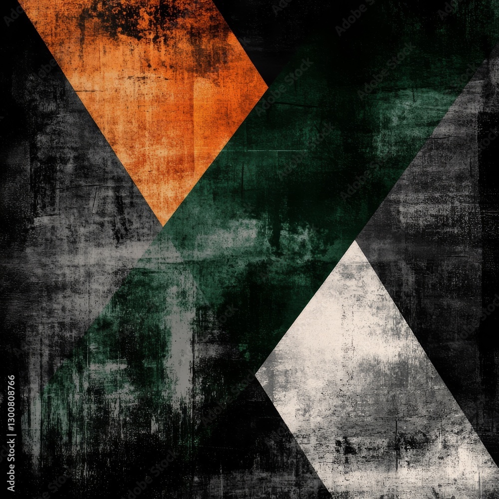 Poster Abstract Geometric Composition with Textured Triangles in Earthy Tones and Contrasting Dark Background
