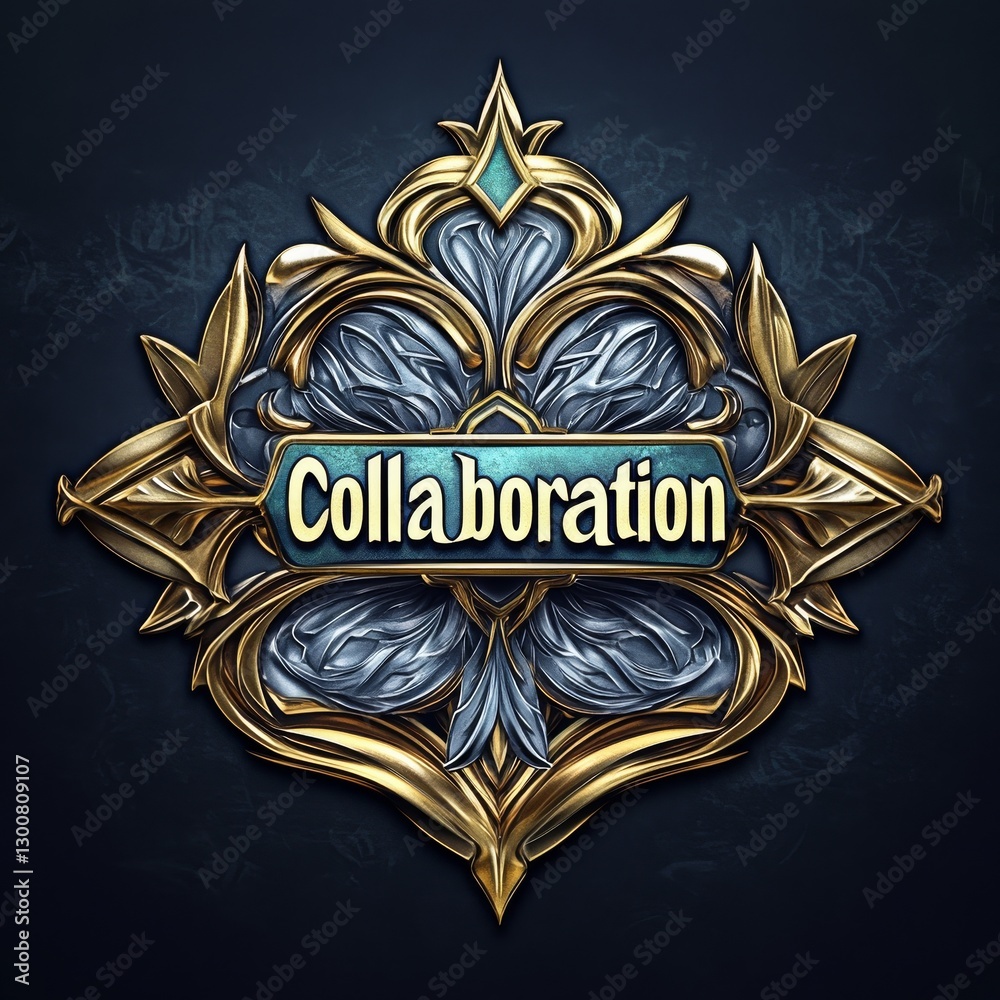 Poster collaboration emblem: a gold and silver badge symbolizing unity and partnership for success.