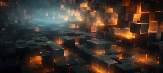 omposed entirely of cubes in various sizes, forming an abstract representation of centipede