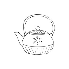 Hand-Drawn Tea Kettle. Hand-drawn illustration of a tea kettle. Isolated illustration on a white background.