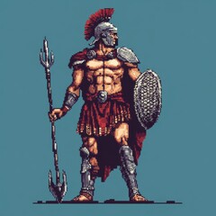Fototapeta premium A Pixel Art Roman Centurion Stands Proudly