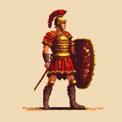 Obraz premium Roman Soldier Pixel Art Depiction In Full Regalia