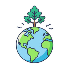 Growing tree on Earth symbolizes environmental care