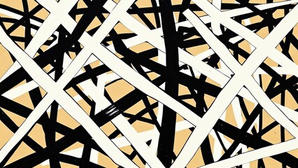 Fototapeta premium Abstract Beige Black White Crosshatch Lines Geometric Pattern Background