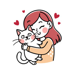 Obraz premium girl is hugging black cat with love and joy