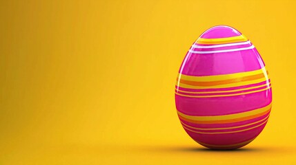 vibrantly decorated Easter egg sits against solid yellow background awaiting festive celebration