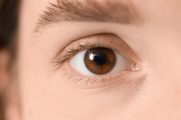 Obraz premium Face of young person with brown eyes, close up